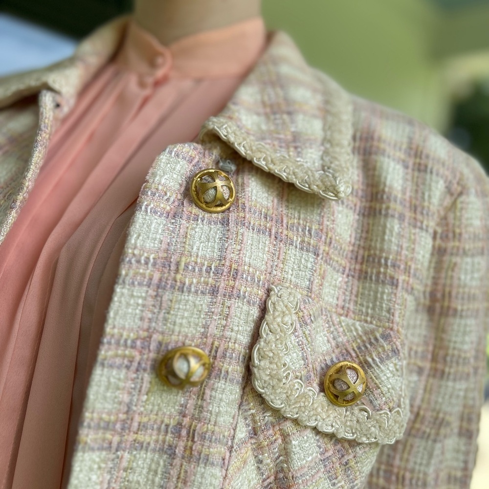 Vintage Luxury George Simonton Pink/Purple/Cream Color Blazer and Skirt Set